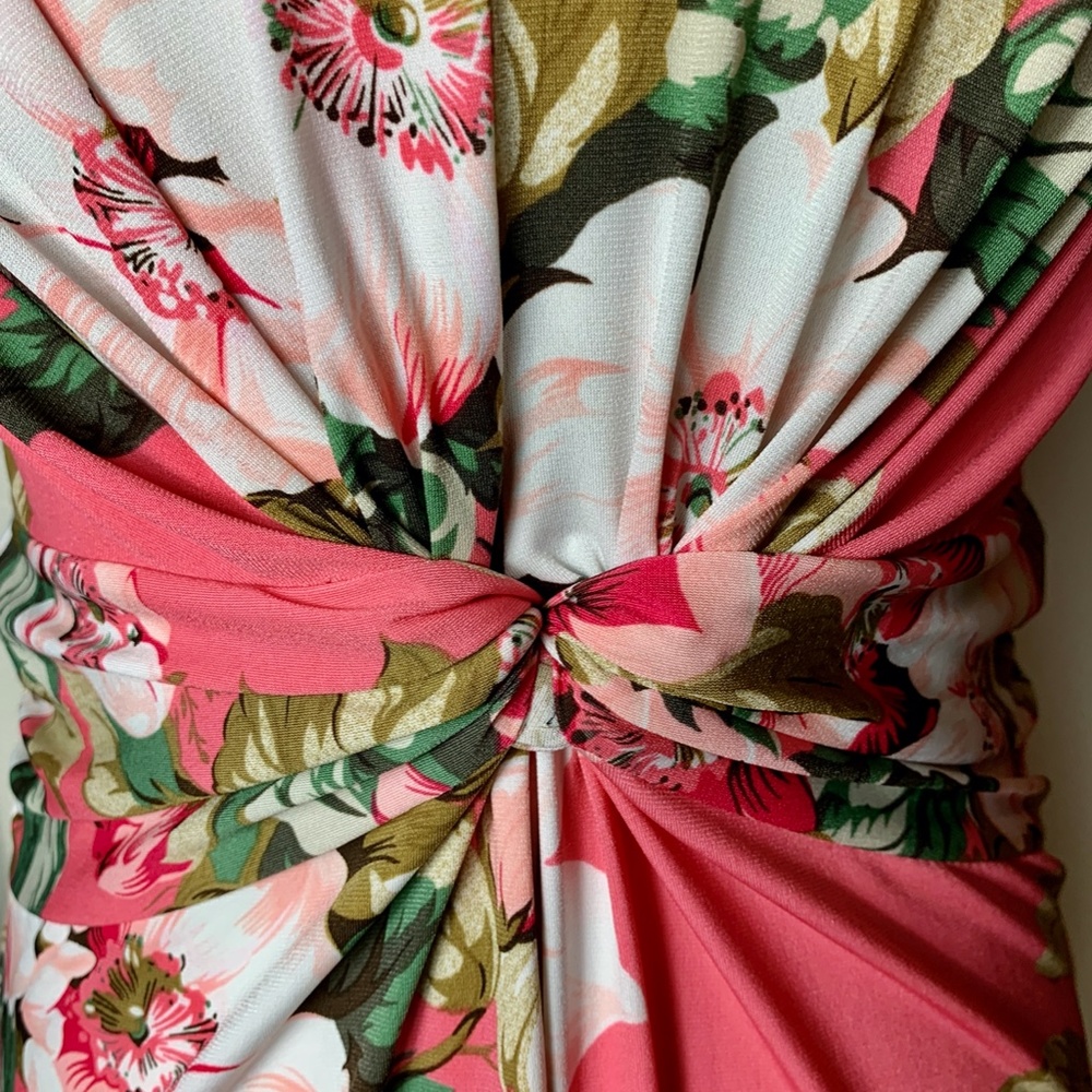 IMAN Pink Tropical Print Twist Front Maxi Dress Size Small - Picture 3 of 9